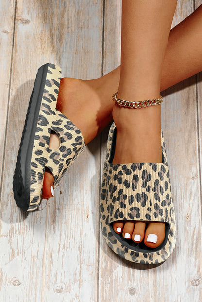 Pink Leopard Print Thick Sole Slip On Slippers - Snoopy's Closet