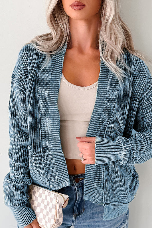 Evergreen Mineral Wash Exposed Seam Patchwork Knit Open Sweater Cardigan - Snoopy's Closet