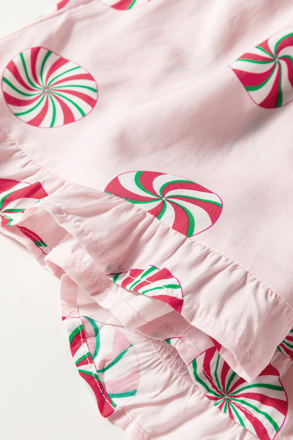 Pink Christmas Candy Contrast Trim Bow Knot Silky 2pcs Pajama Set - Snoopy's Closet