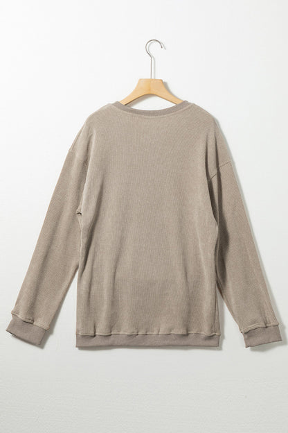 Khaki Kentucky KY Leopard Lettering Ribbed Baggy Sweatshirt - Snoopy's Closet