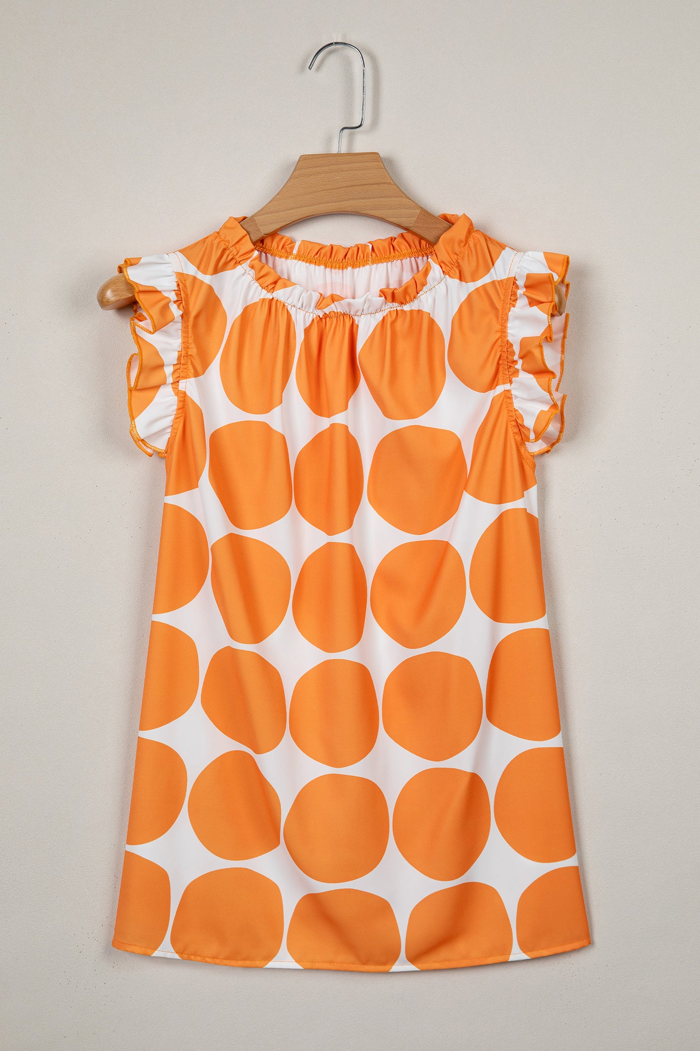 Blue Polka Dot Print Frilled Round Neck Shift Tank Top - Snoopy's Closet