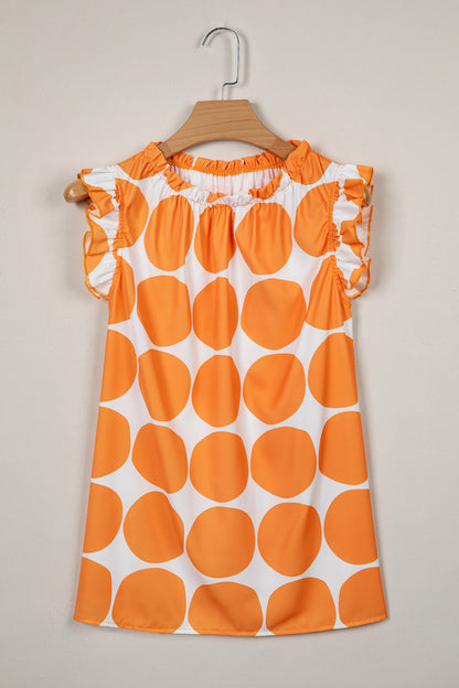 Blue Polka Dot Print Frilled Round Neck Shift Tank Top - Snoopy's Closet