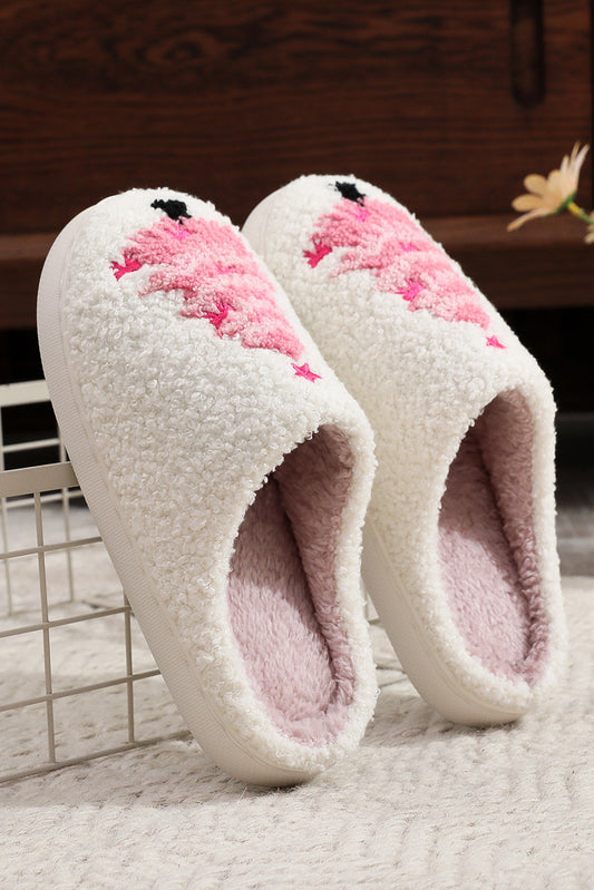 White Plush Christmas Tree Color Contrasted Liner House Slippers - Snoopy's Closet