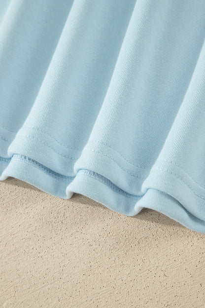 Mist Blue Contrast Trim Round Neck Pocketed Boxy Tank Top Wide Leg Pant Set - Snoopy's Closet