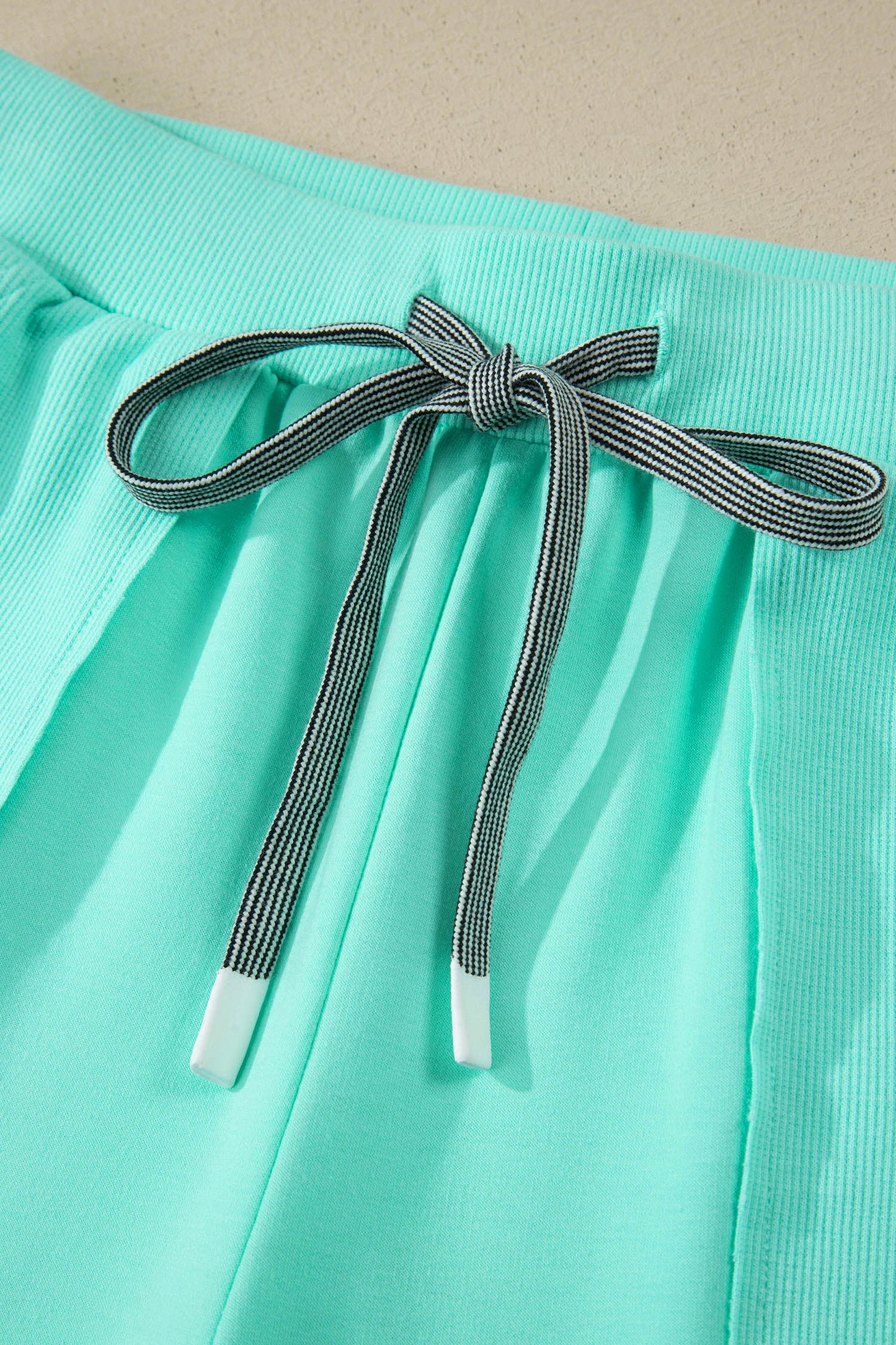 Mint Green V Neck Short Sleeve Top Drawstring Shorts 2pcs Set - Snoopy's Closet