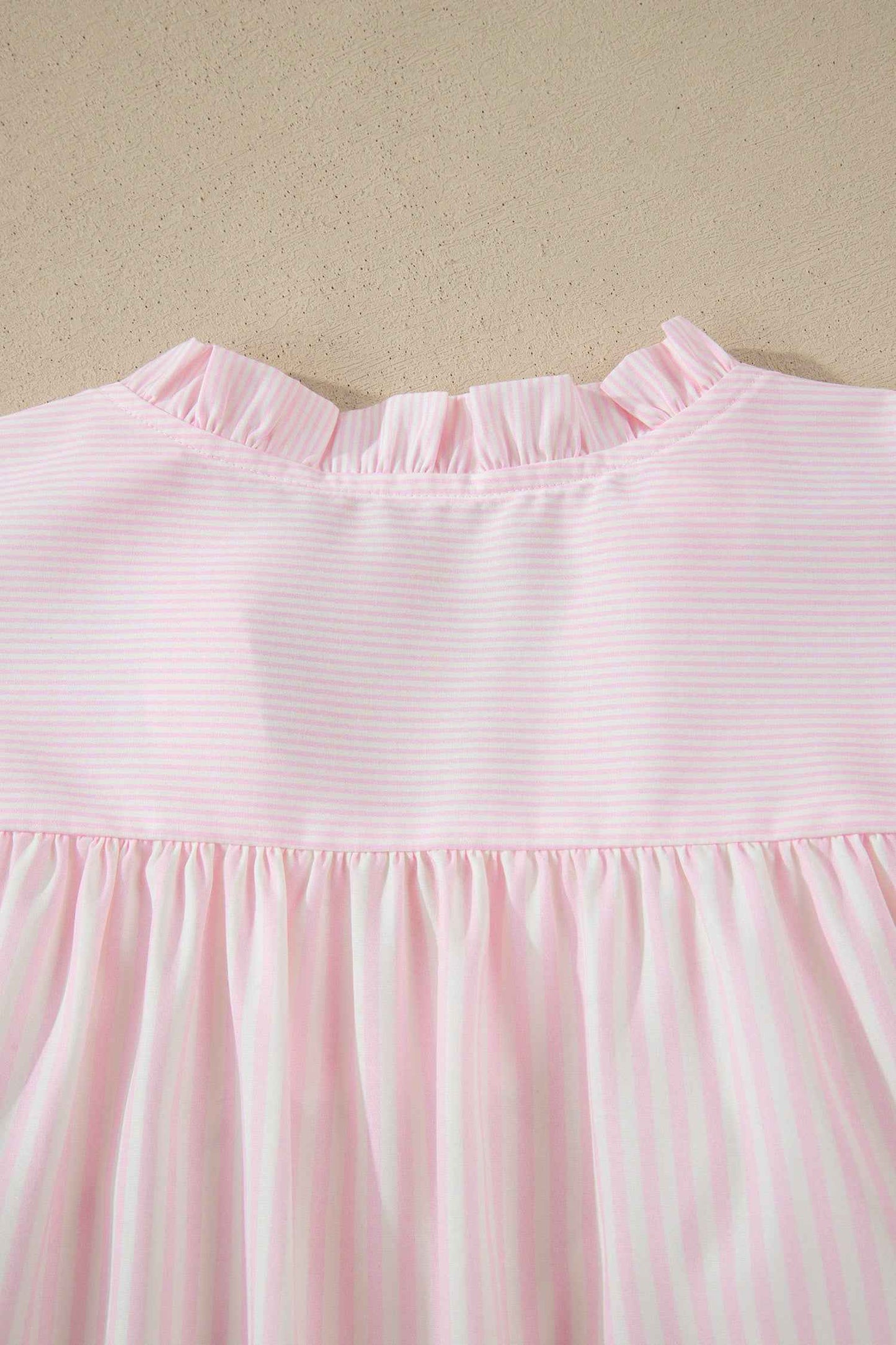 Pink Stripe Contrast Trim V Neck Flutter Sleeve Blouse