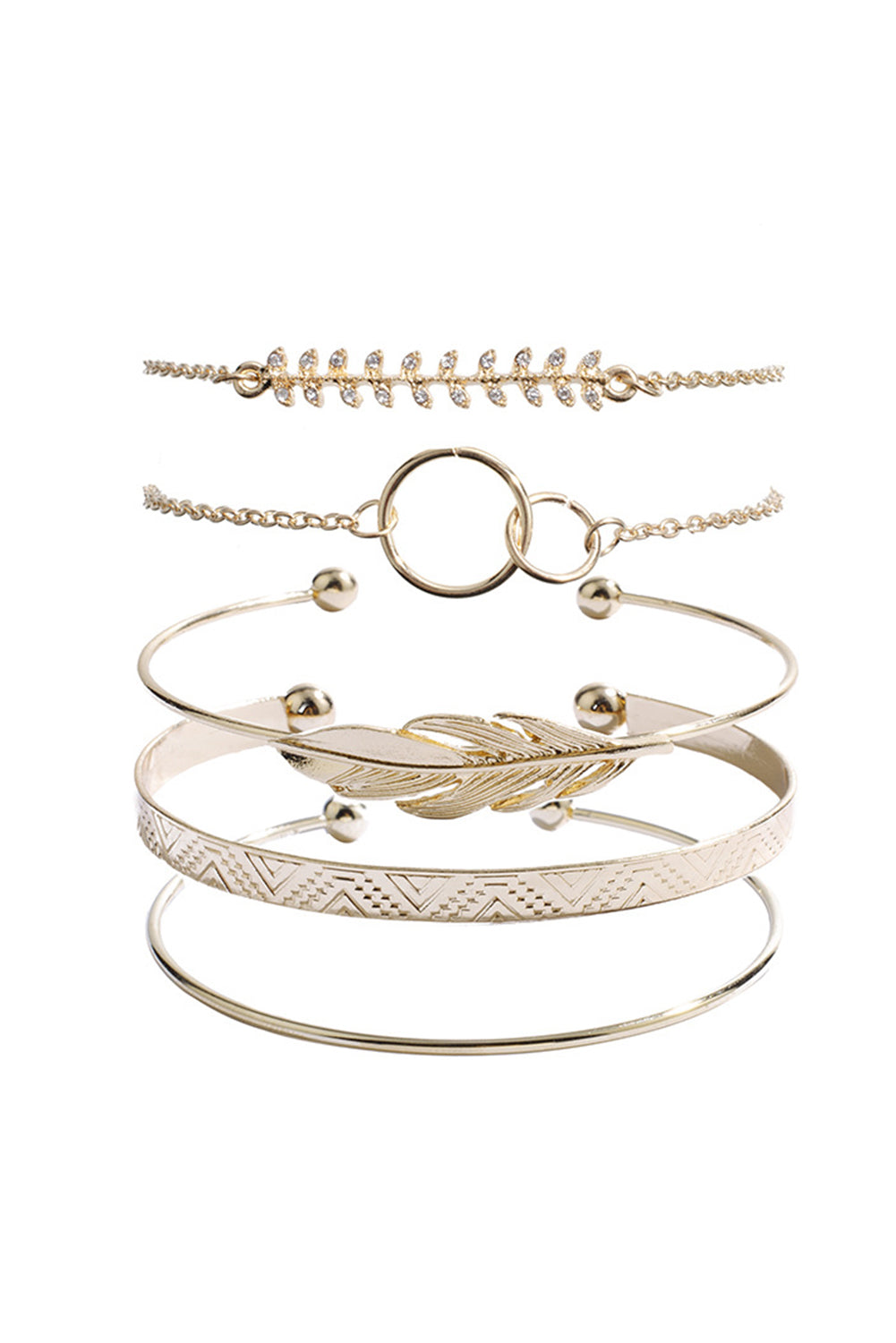 Gold Leaves Retro Pattern Adjustable Plated 5Pcs Bracelet Set - Snoopy's Closet