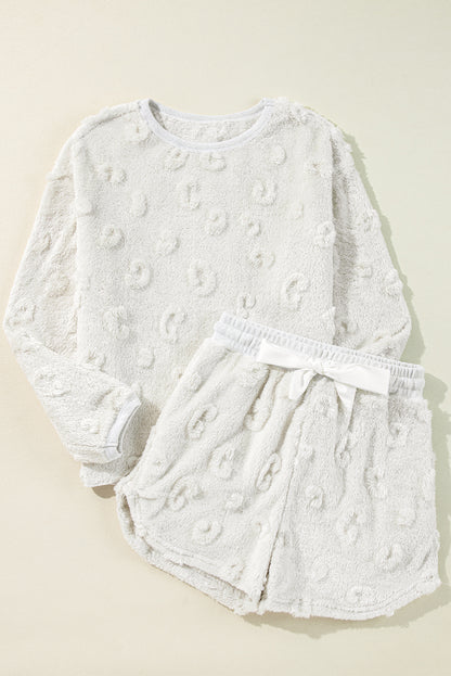 Light Grey Textured Leopard Fleece Loose Two Piece Lounge Set - Snoopy's Closet