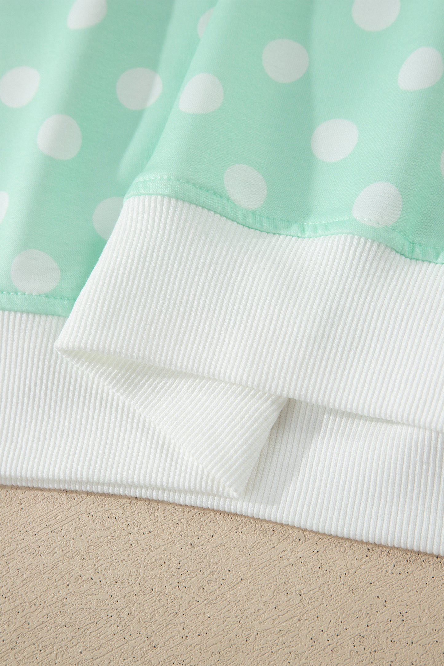 Sky Blue Polka Dot Print Color Block Trim Mock Neck Short Set - Snoopy's Closet