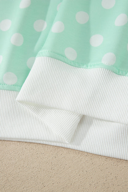 Sky Blue Polka Dot Print Color Block Trim Mock Neck Short Set - Snoopy's Closet