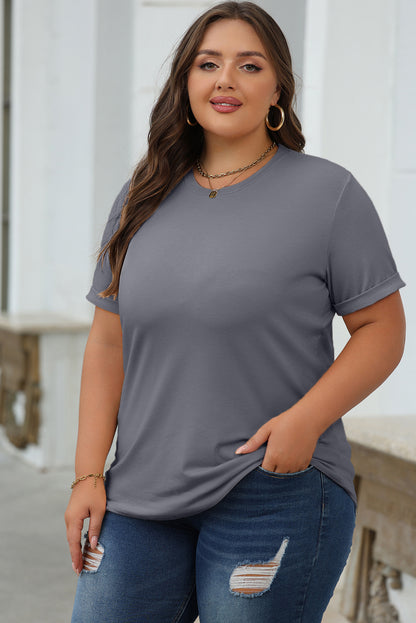 Gray Casual Plain Crew Neck Tee - Snoopy's Closet