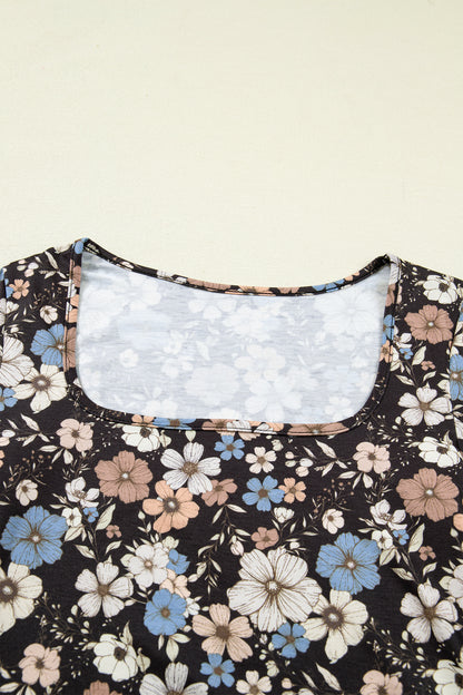 Black Floral Print Slim Long Sleeve T Shirt