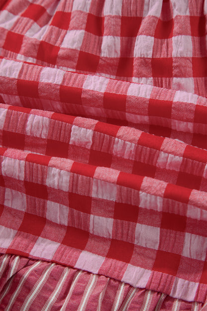 Red Gingham Print Ruffle Striped Detail Lace Tie Shorts - Snoopy's Closet