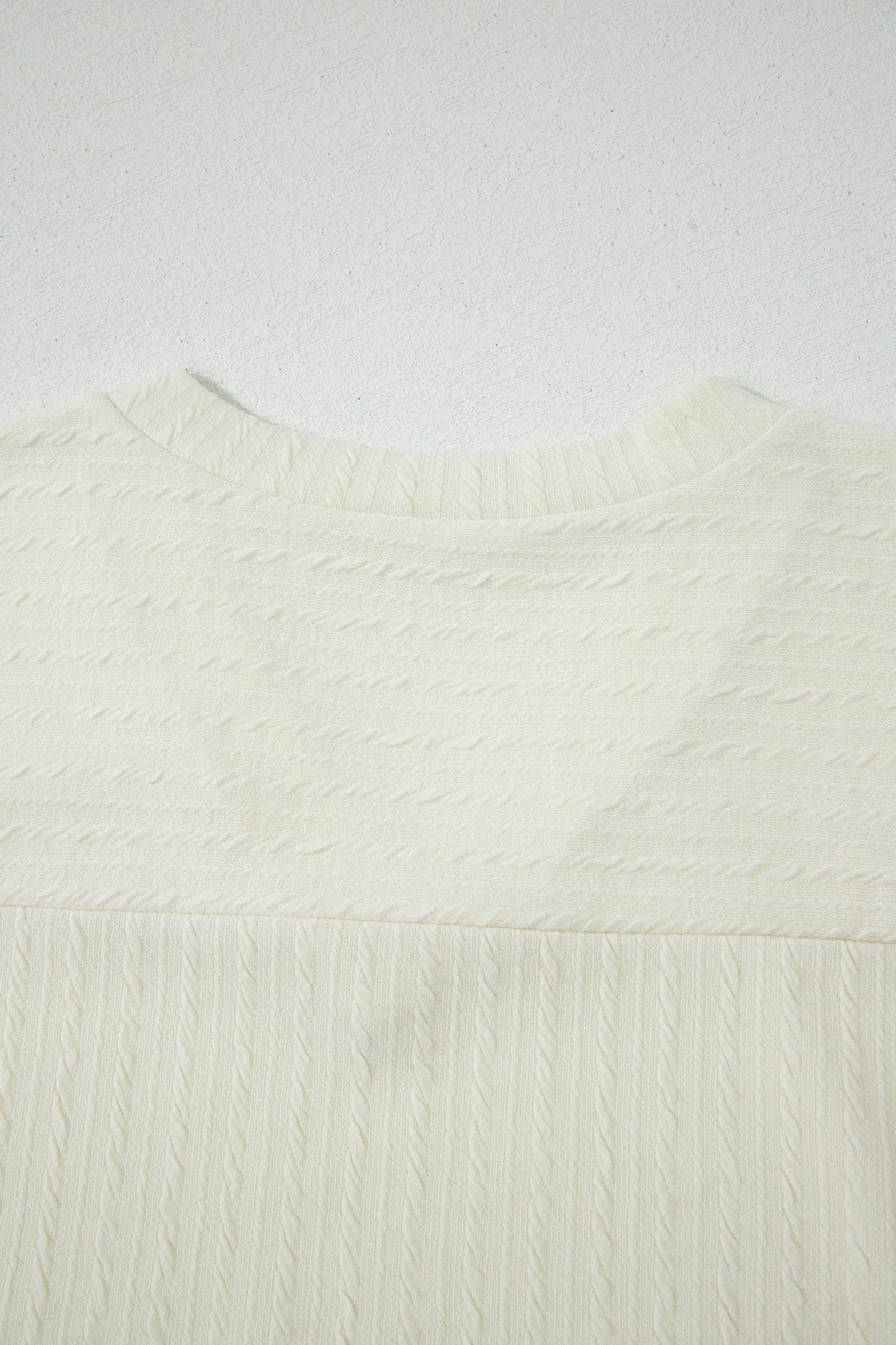 Beige Twisted Texture Knit V Neck T Shirt - Snoopy's Closet
