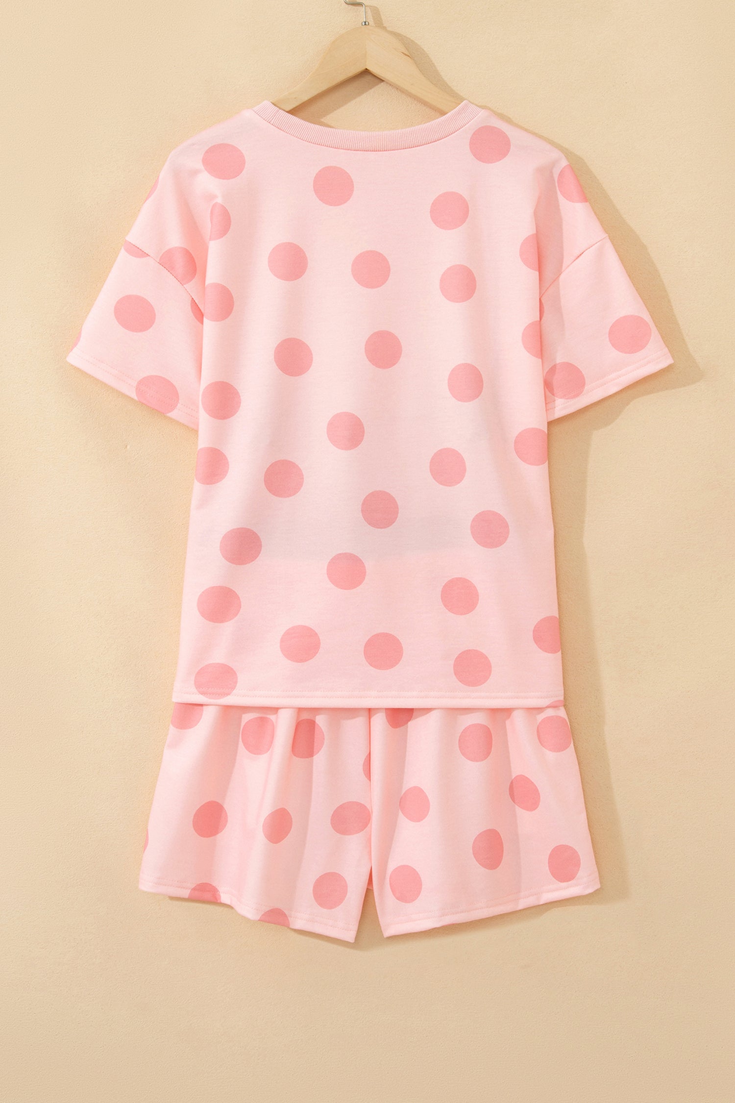 Pink Polka Dot Print Loose Tee Drawstring Elastic Waist Short Set - Snoopy's Closet