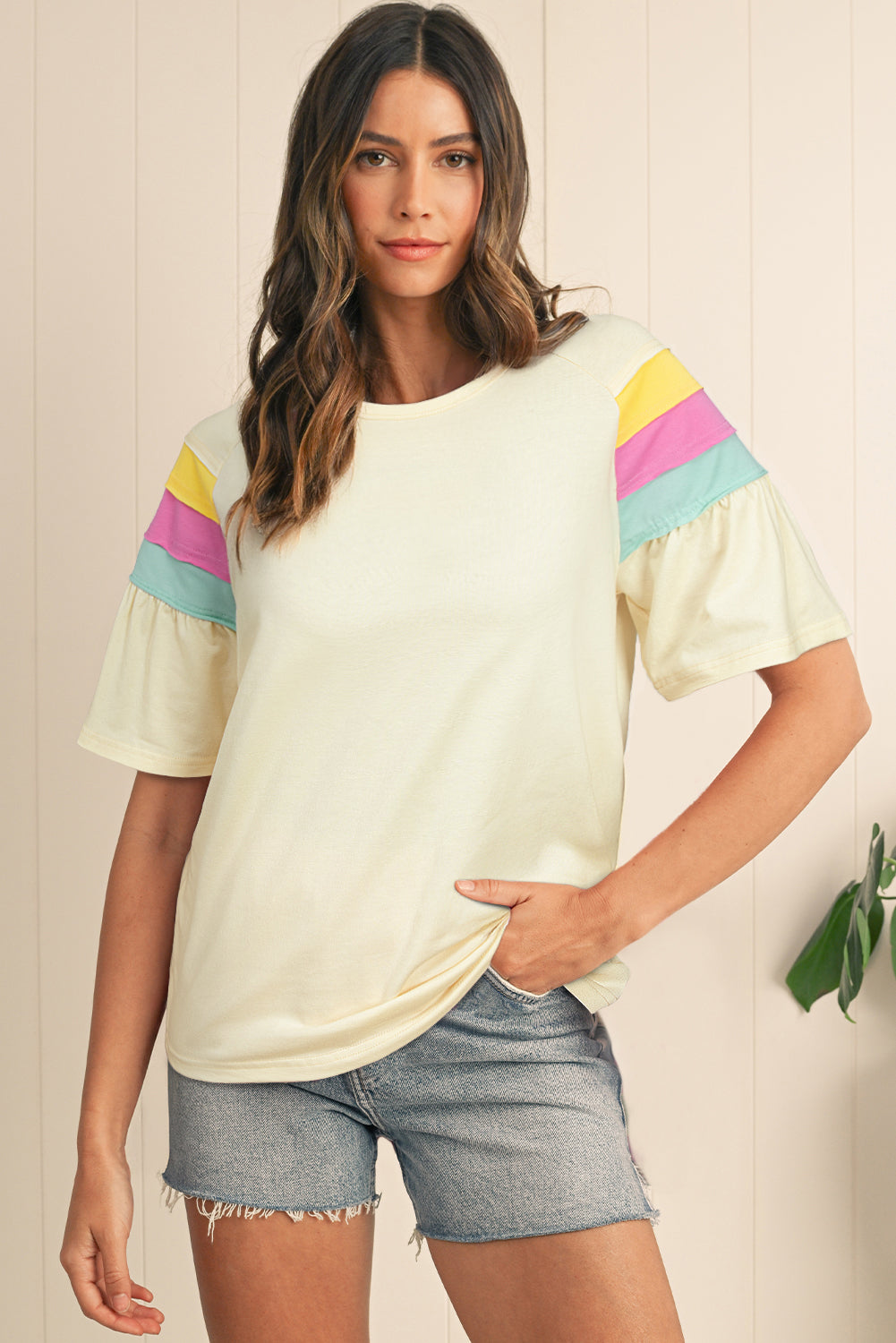 White Color Block Stitched Sleeve Loose T Shirt - Snoopy's Closet