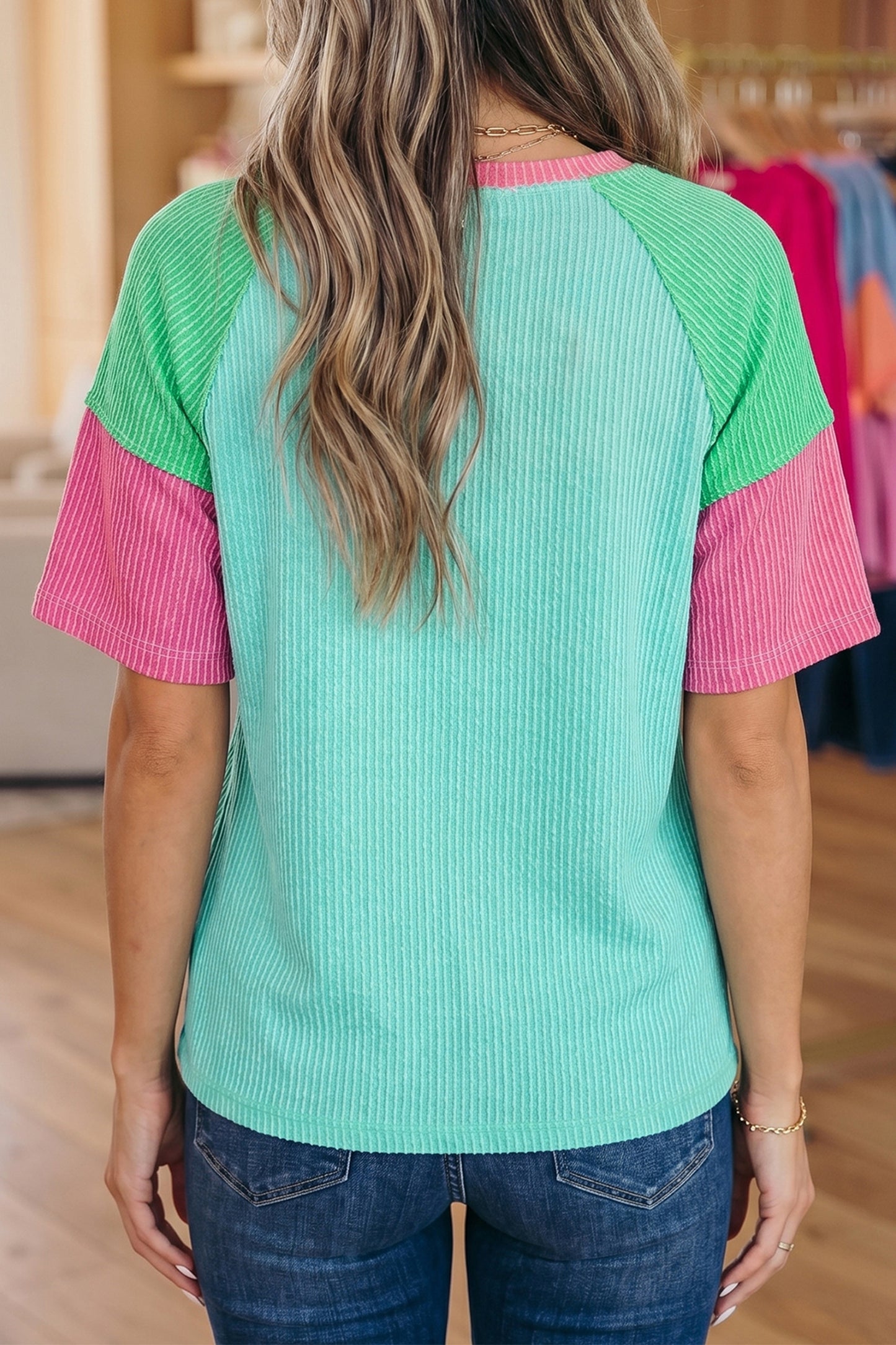 Camiseta Aruba de Canalé Retorcido con Bloques de Color
