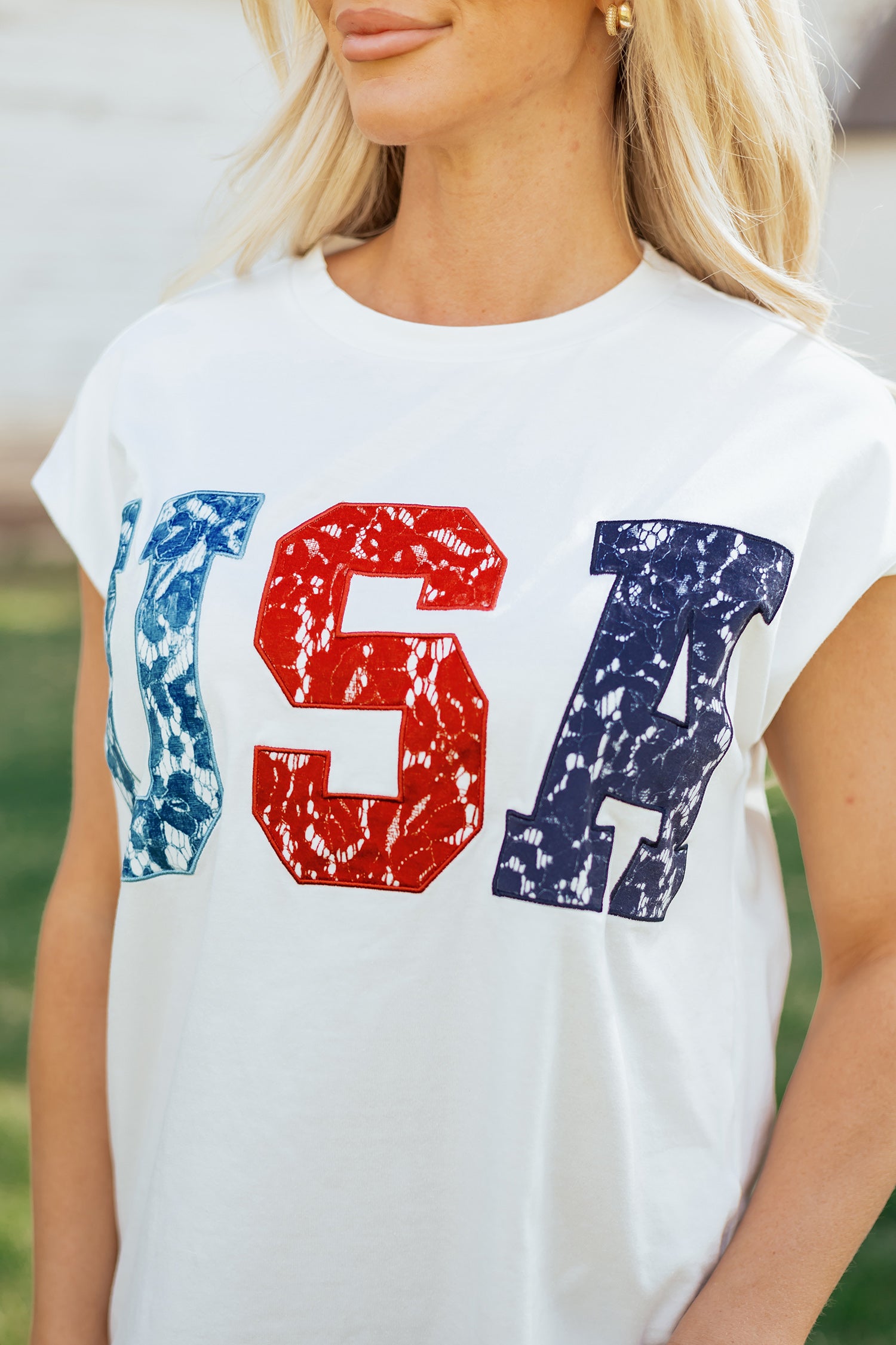 White USA Color Block Letter Printed Dolman Tee - Snoopy's Closet