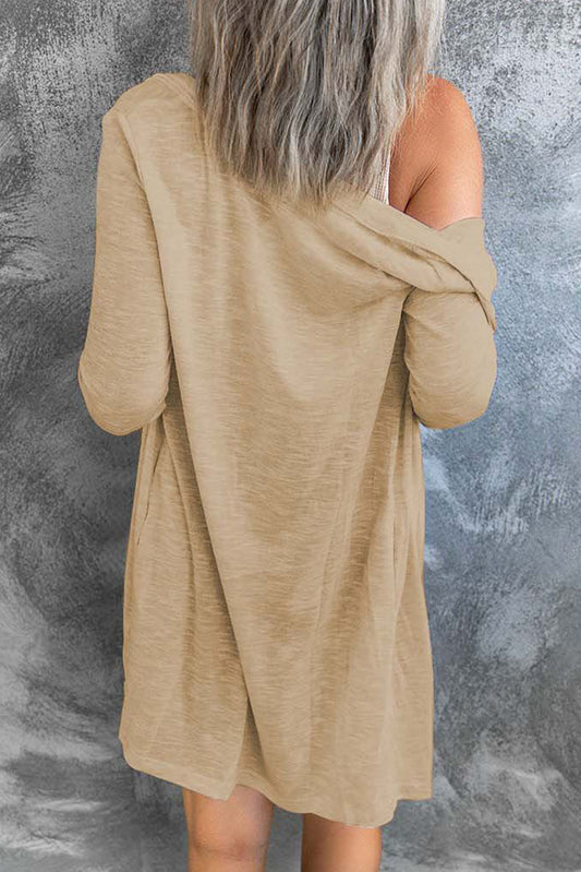 Solid Color Open-Front Buttons Cardigan - Snoopy's Closet