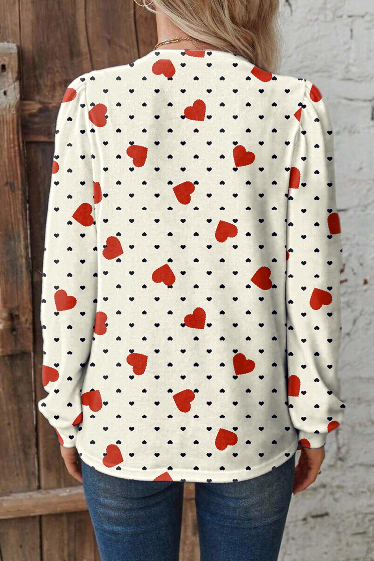 Beige Flower Heart Festive Valentine Blouse - Snoopy's Closet
