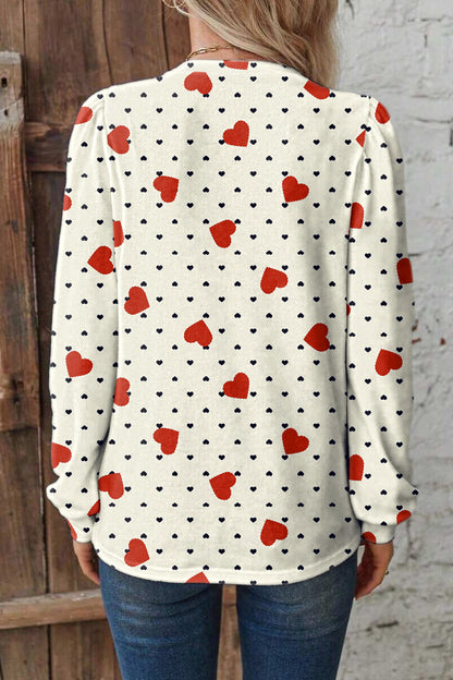 Beige Flower Heart Festive Valentine Blouse - Snoopy's Closet