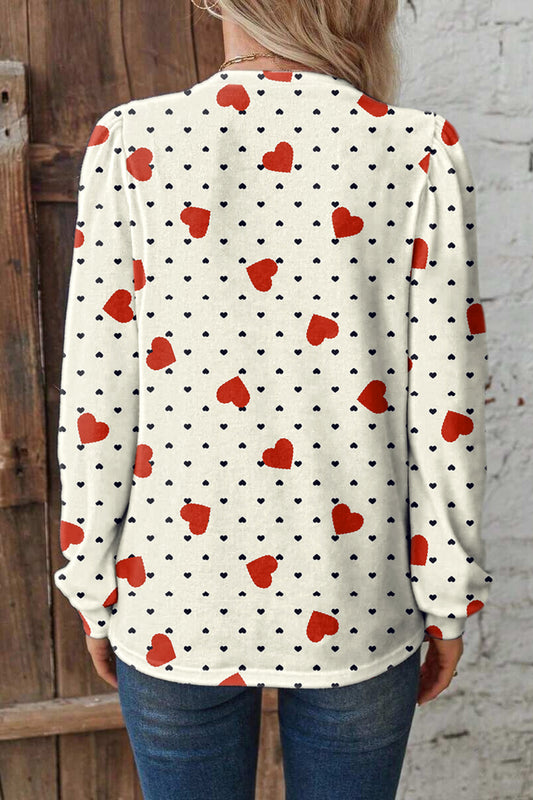 Beige Flower Heart Festive Valentine Blouse - Snoopy's Closet