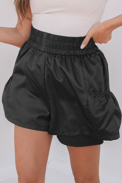 Black Elastic High Waist Pocketed Casual Shorts - Snoopy's Closet