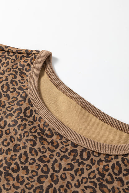 Khaki Fierce Leopard Crew Neck T Shirt - Snoopy's Closet