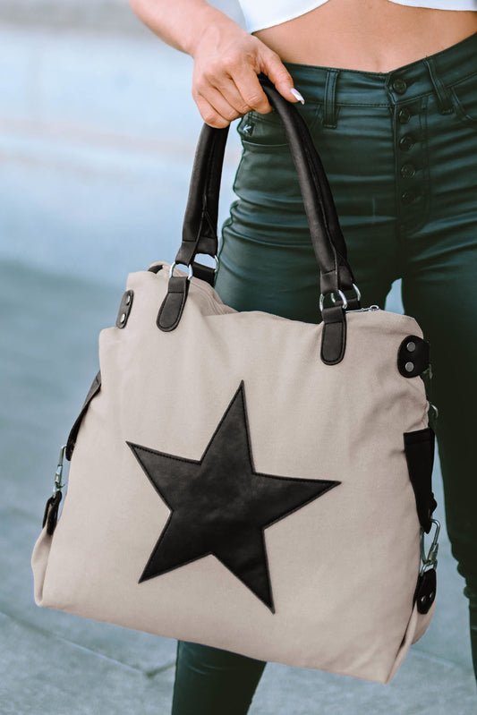 Beige Casual Five-pointed Star Canvas Tote Bag - Snoopy's Closet