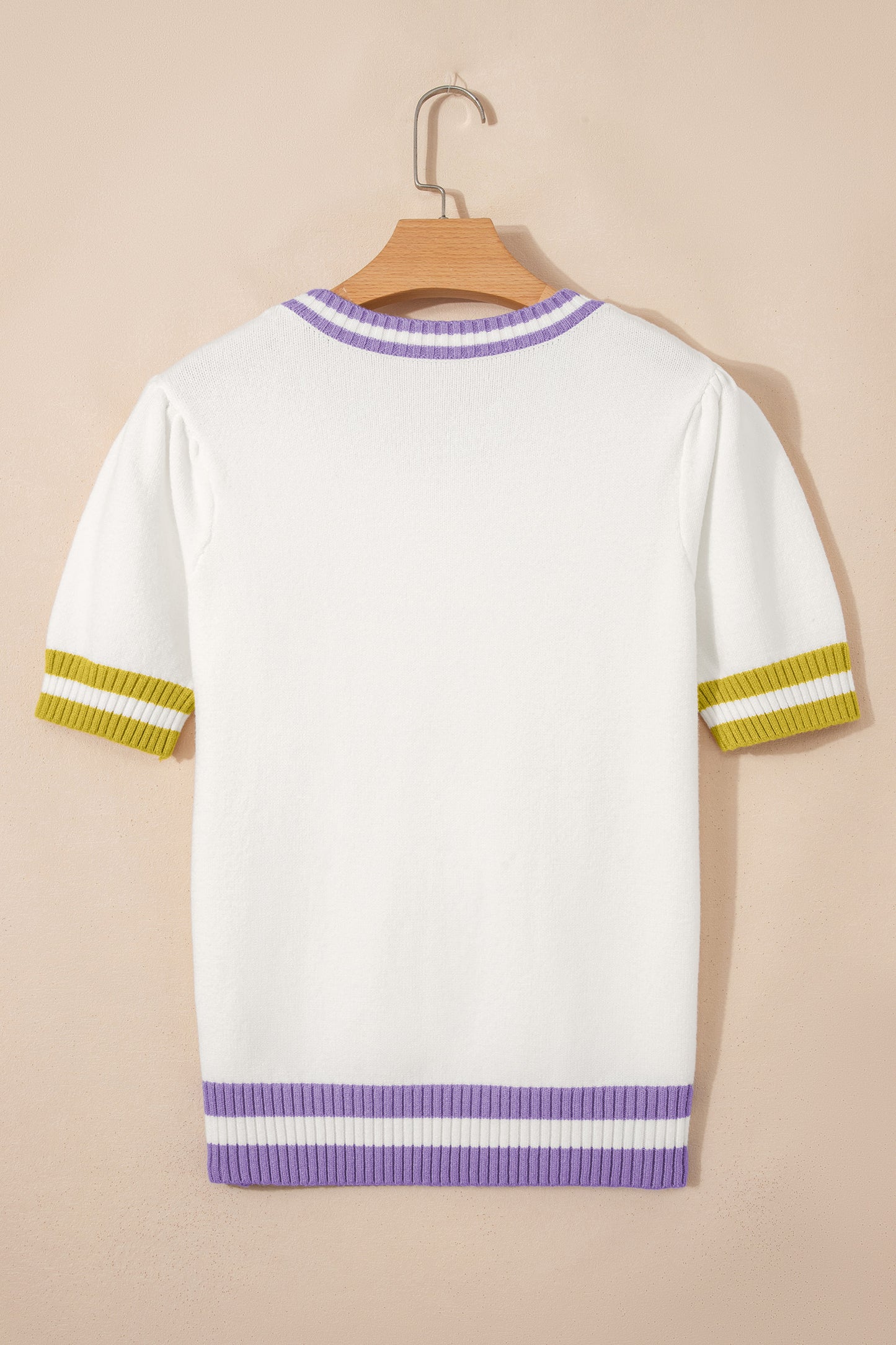 White Mardi Gras Tinsel Letter Graphic Short Sleeve Sweater