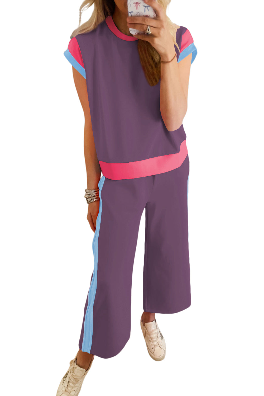 Valerian Color Block Detail Casual Two-piece Set - Snoopy's Closet