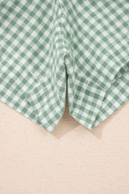 Green Contrast Trim Plaid Print Plus Size Shorts