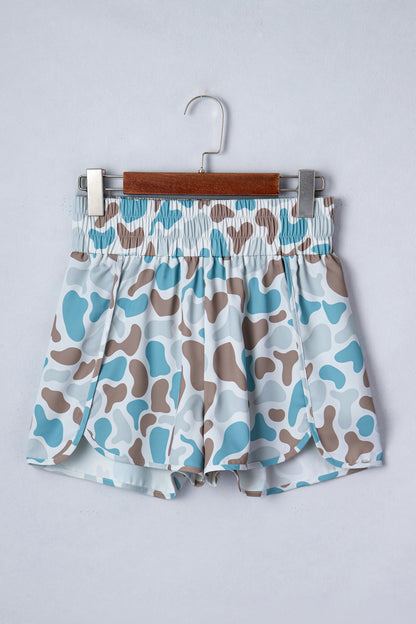 Multicolour Camouflage Print Shirred High Waist Athleisure Shorts - Snoopy's Closet