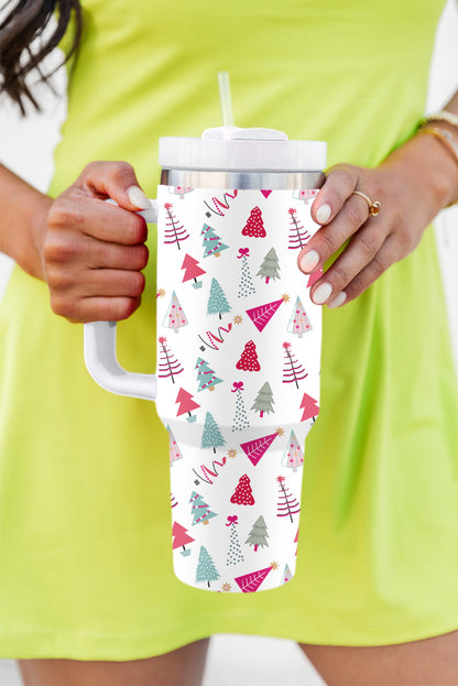 Termo de 40 oz con estampado de árbol de Navidad de dibujos animados blanco