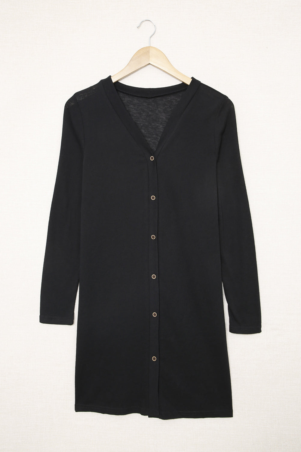 Black Solid Color Open-Front Buttons Cardigan - Snoopy's Closet