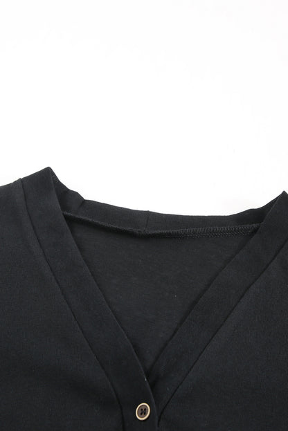 Black Solid Color Open-Front Buttons Cardigan - Snoopy's Closet