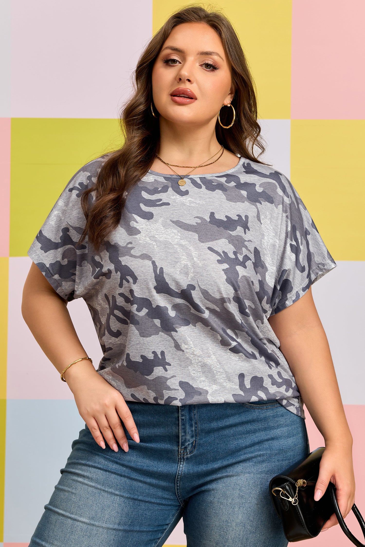 Gray Plus Size Camo Print Casual T Shirt - Snoopy's Closet