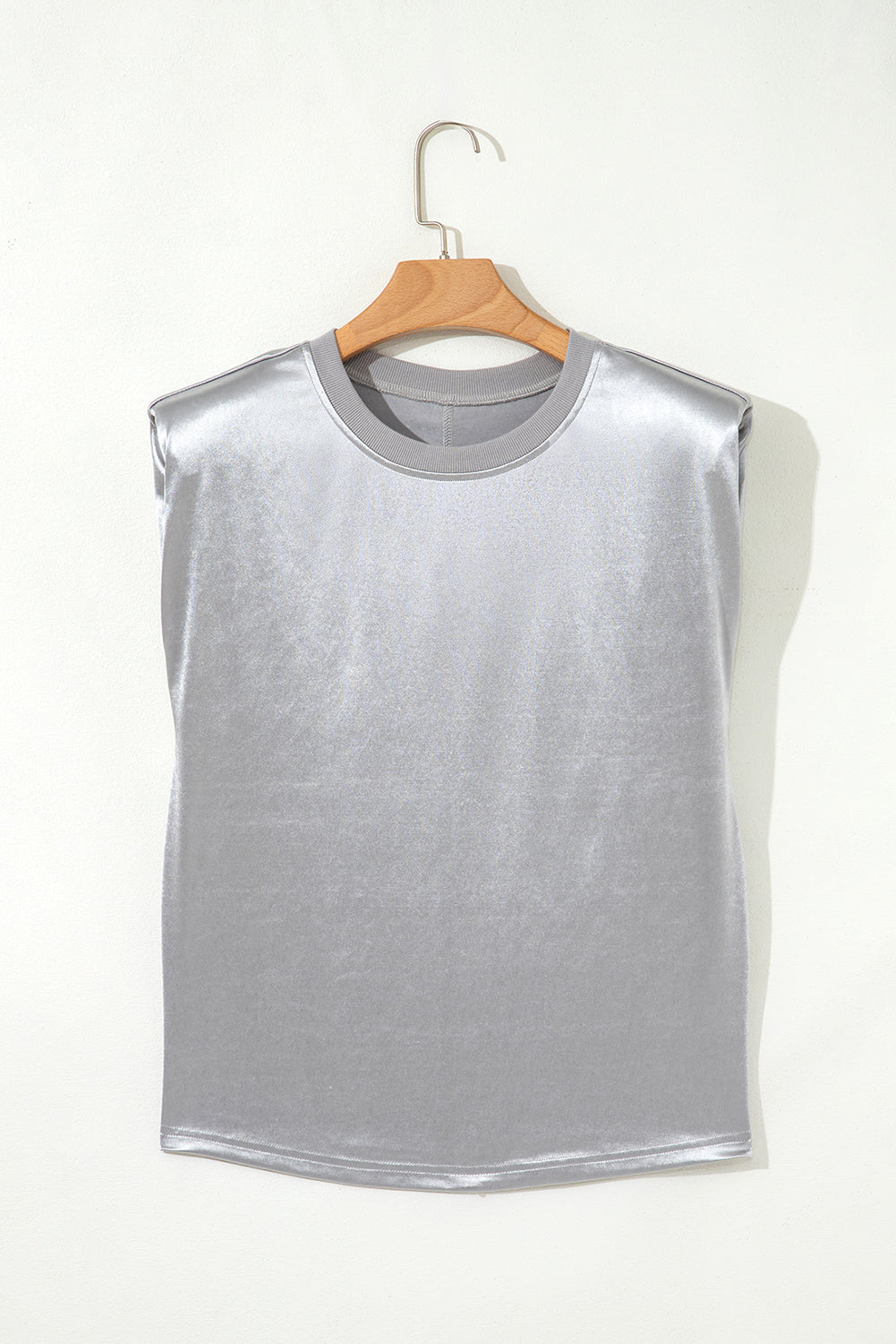 Silvery Metallic Luster Crew Neck Shift Tank Top - Snoopy's Closet
