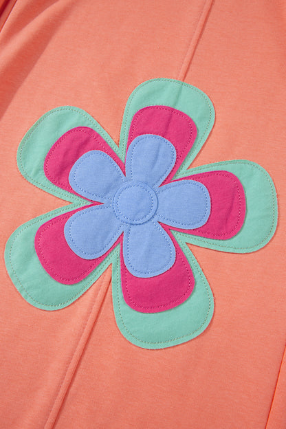 Pantalón de pierna ancha con cordón y cintura elástica contrastada, estampado floral en bloques de color naranja y pomelo