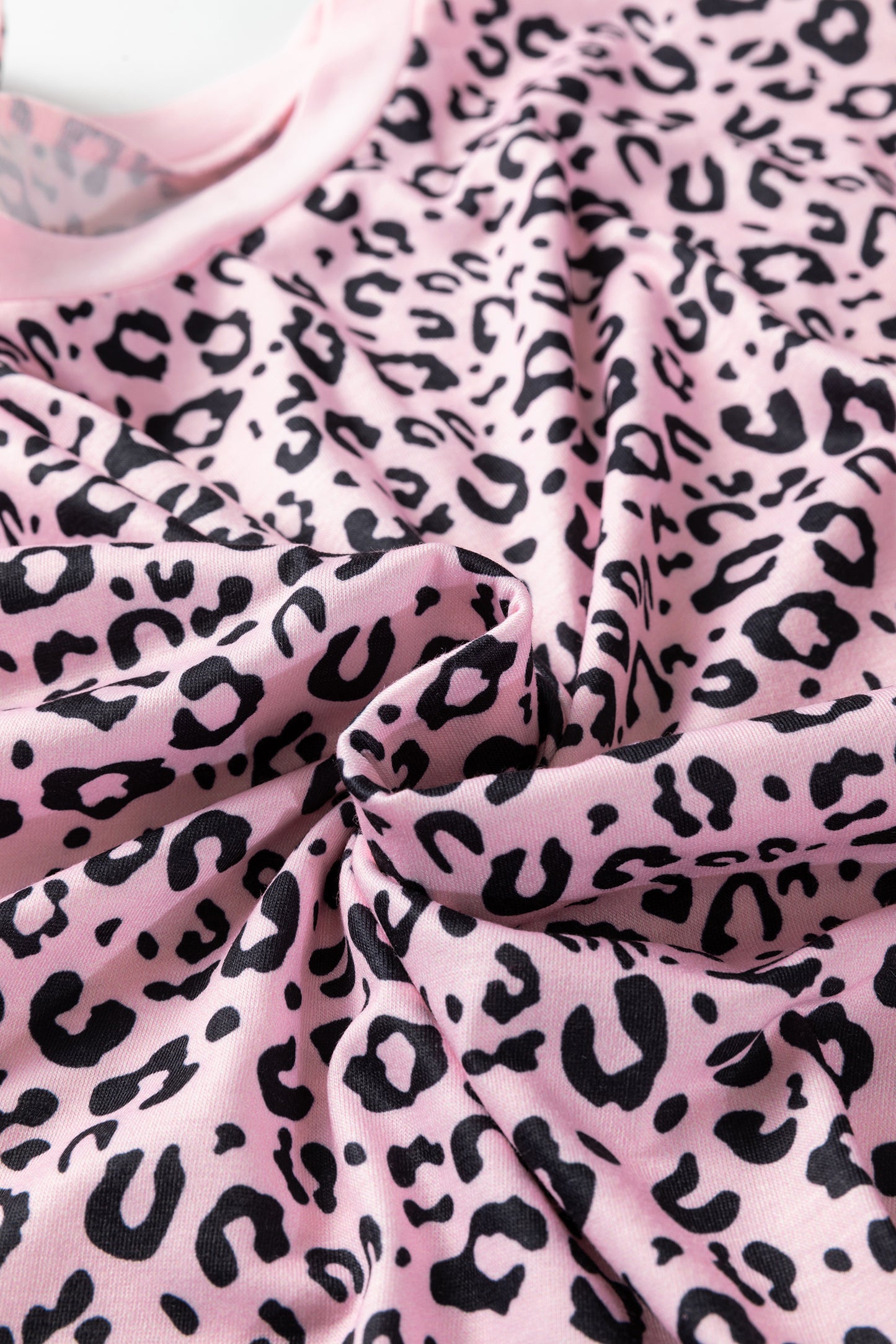 Pink Leopard Striped Patchwork Side Slit Loose Short Sleeve Top - Snoopy's Closet
