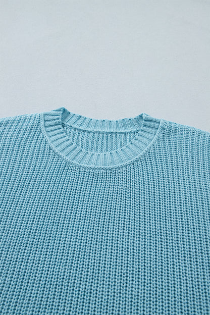 Mist Blue Exposed Seam Detail Half Sleeve Loose Sweater