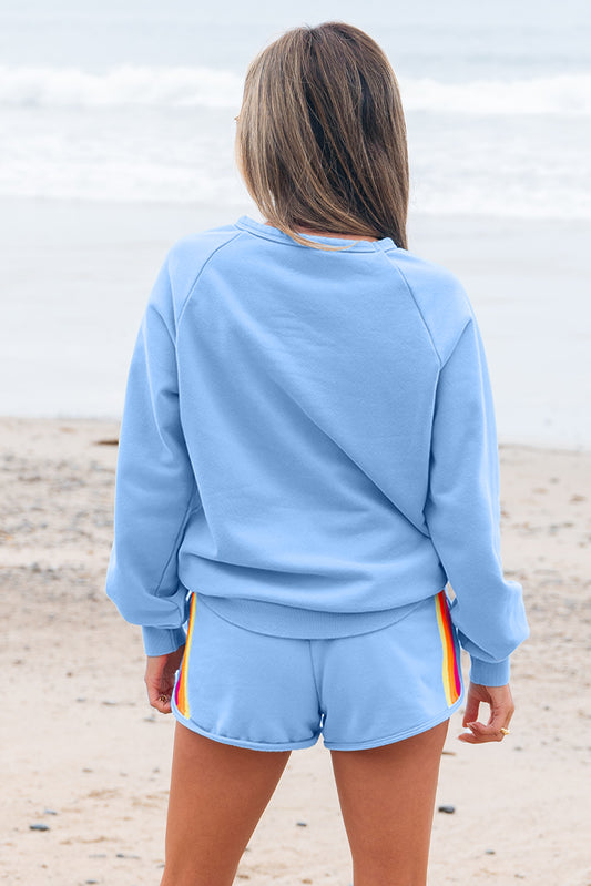 Beau Blue Accent Pullover and Shorts Two Piece Casual Set - Snoopy's Closet