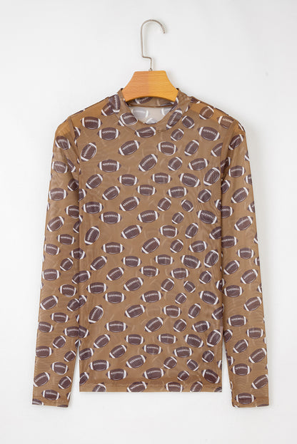 Brown Game Day Rugby Mesh Sheer Long Sleeve Top - Snoopy's Closet