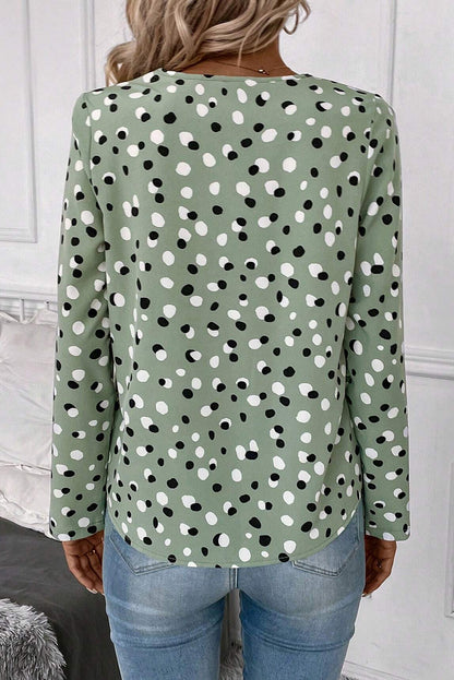 White Polka Dot Print Button Front V Neck Blouse - Snoopy's Closet