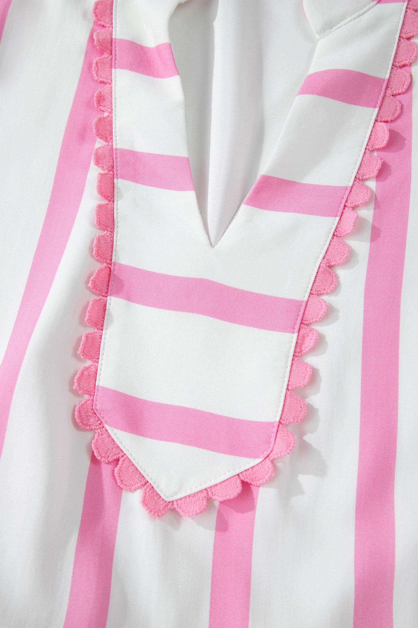 Pink Stripe Plus Size V Neck Short Puff Sleeve Tiered Maxi Dress - Snoopy's Closet