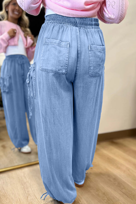 Pantalones holgados de mezclilla Beau Blue con cordón elástico en la cintura y bolsillos