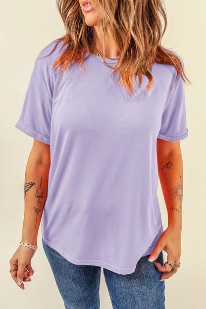 Orchid Petal Casual Plain Crew Neck Tee - Snoopy's Closet