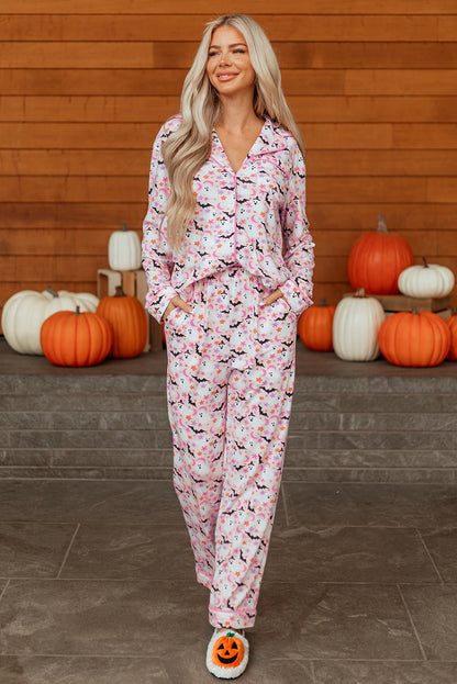 Pink Halloween Eve Haunted Honey Bat Print Pajama Set - Snoopy's Closet