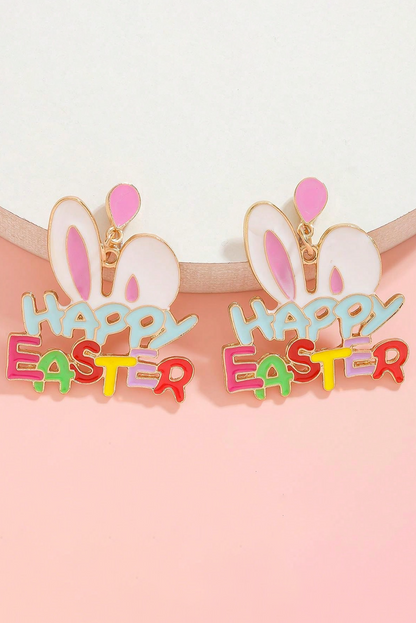 Pink Happy Easter Bunny Ear Pattern Stud Dangle Earrings - Snoopy's Closet