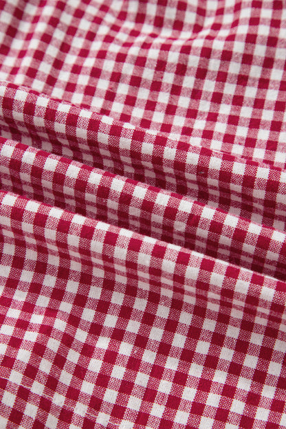 Red Contrast Trim Plaid Print Plus Size Shorts